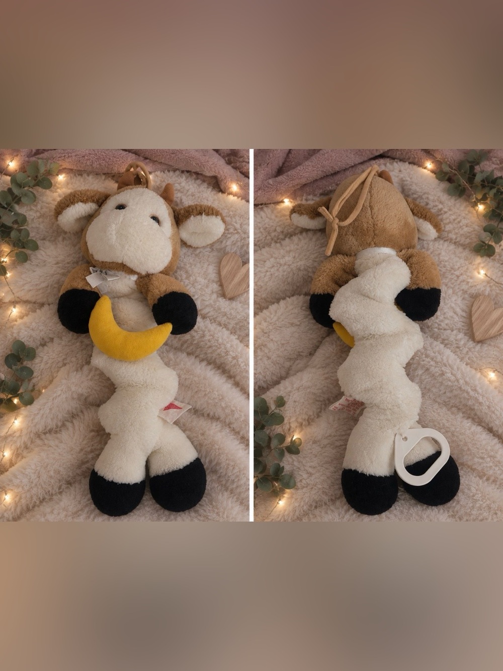 Vtg 1988 Dakin Stuffed Plush Cow Over the Moon Musical Pull String Crib Toy